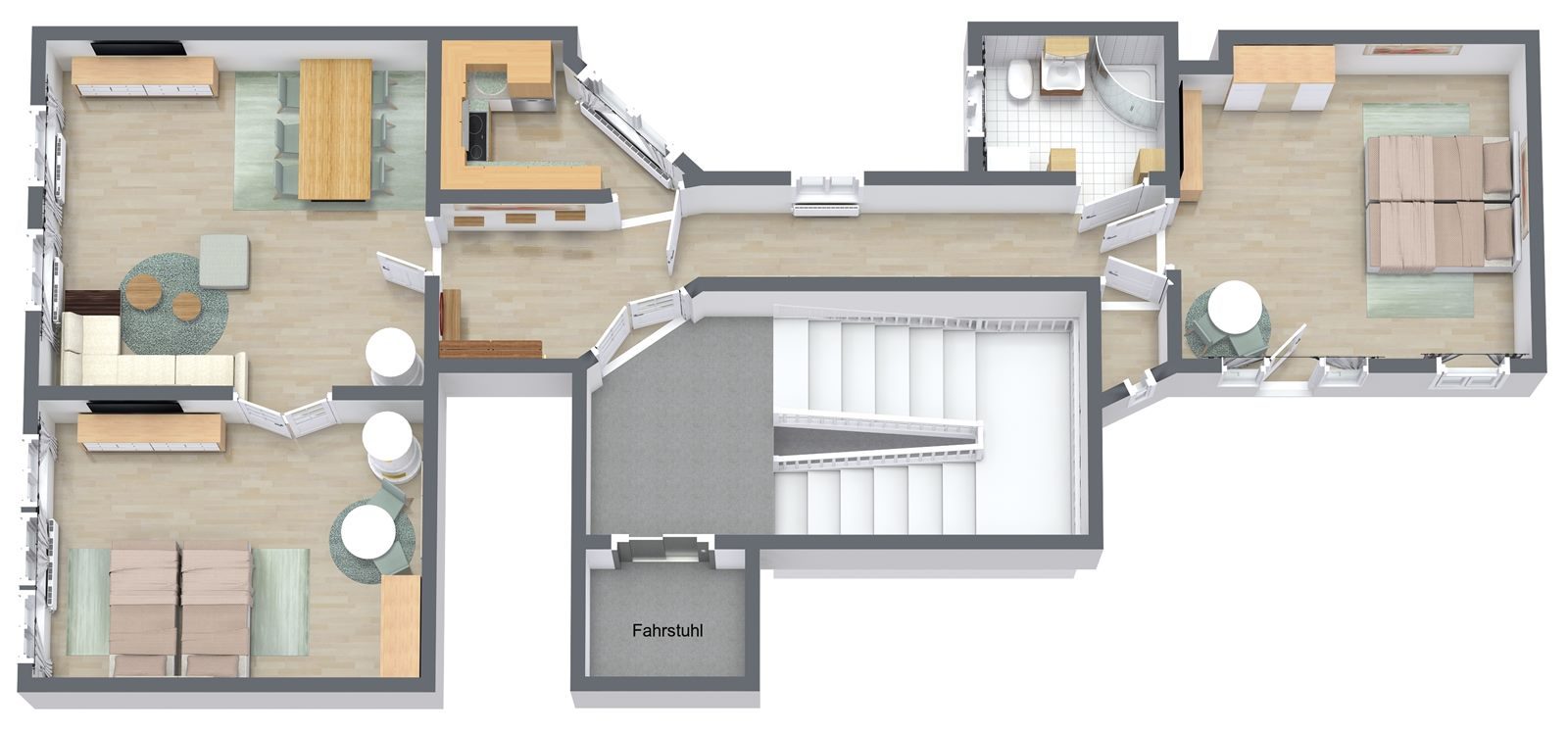 Grundriss FamilyOase Meißen – 100 m² Familienferienwohnung mit zwei Schlafzimmern, Wohnbereich, Küche, Bad und Fahrstuhl in der Meißener Altstadt