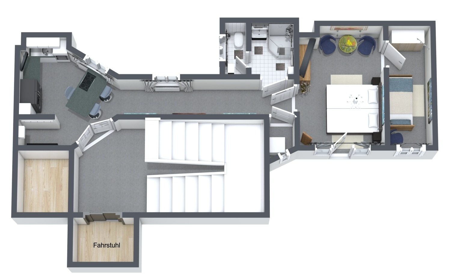 Grundriss SmartLuxusOase Meißen – 50 m² Ferienwohnung mit Schlafbereich, Küche, Bad und Fahrstuhlzugang in der Meißener Altstadt